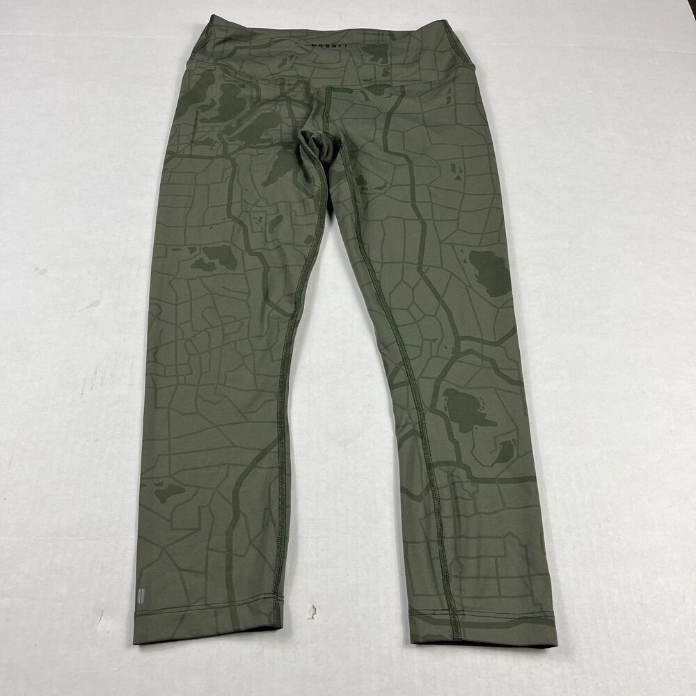 NOBULL Cropped Performance Leggings Green Abstract Print Sporty Stretch Gym S